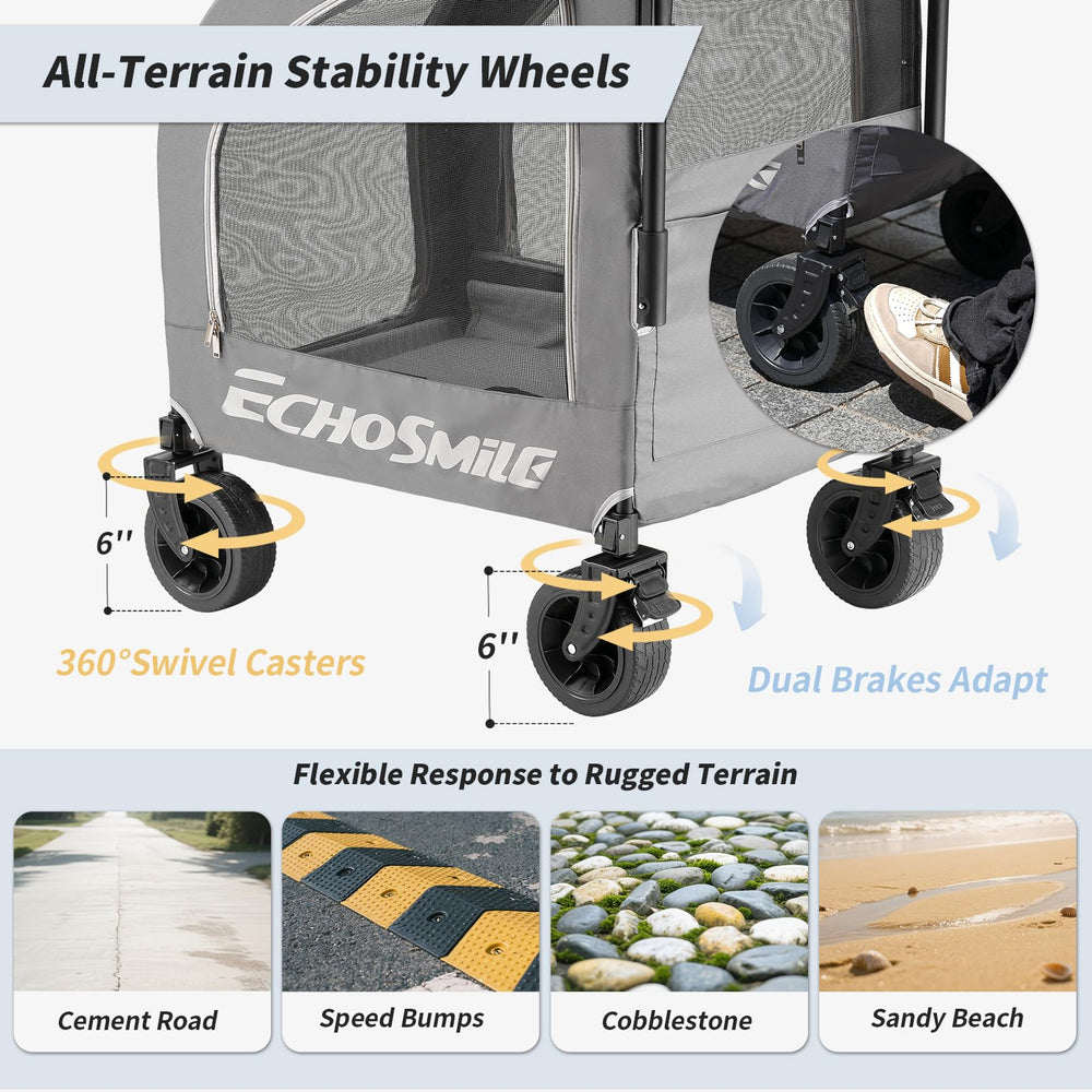 EchoSmile Stabilite tout-terrain avec rotation avant 360 et frein arriere.