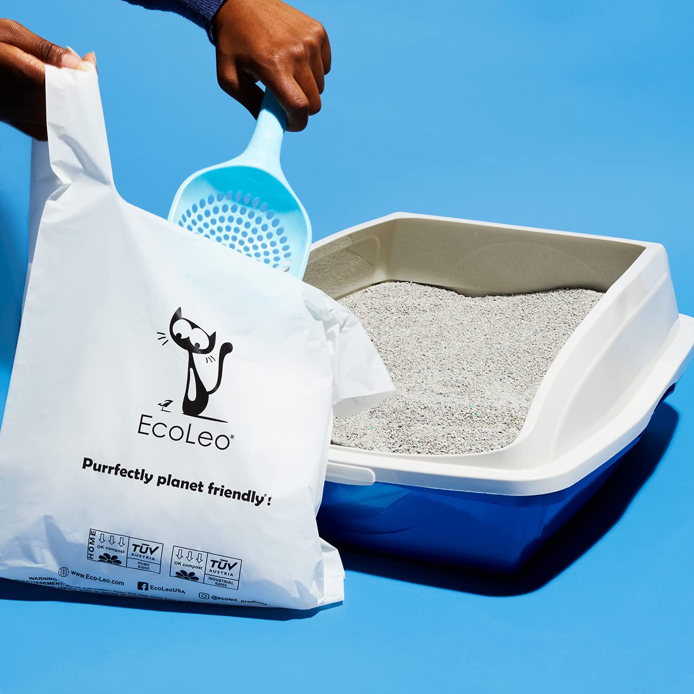 EcoLeo sacs litière XL – poignées faciles à nouer pour une élimination sans effort.