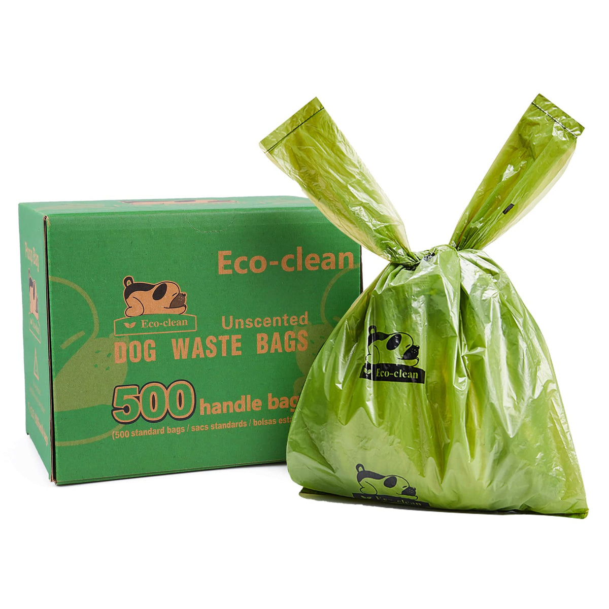 Le sac-poubelle ECO-CLEAN 500 avec poignée, pratique pour les promenades.