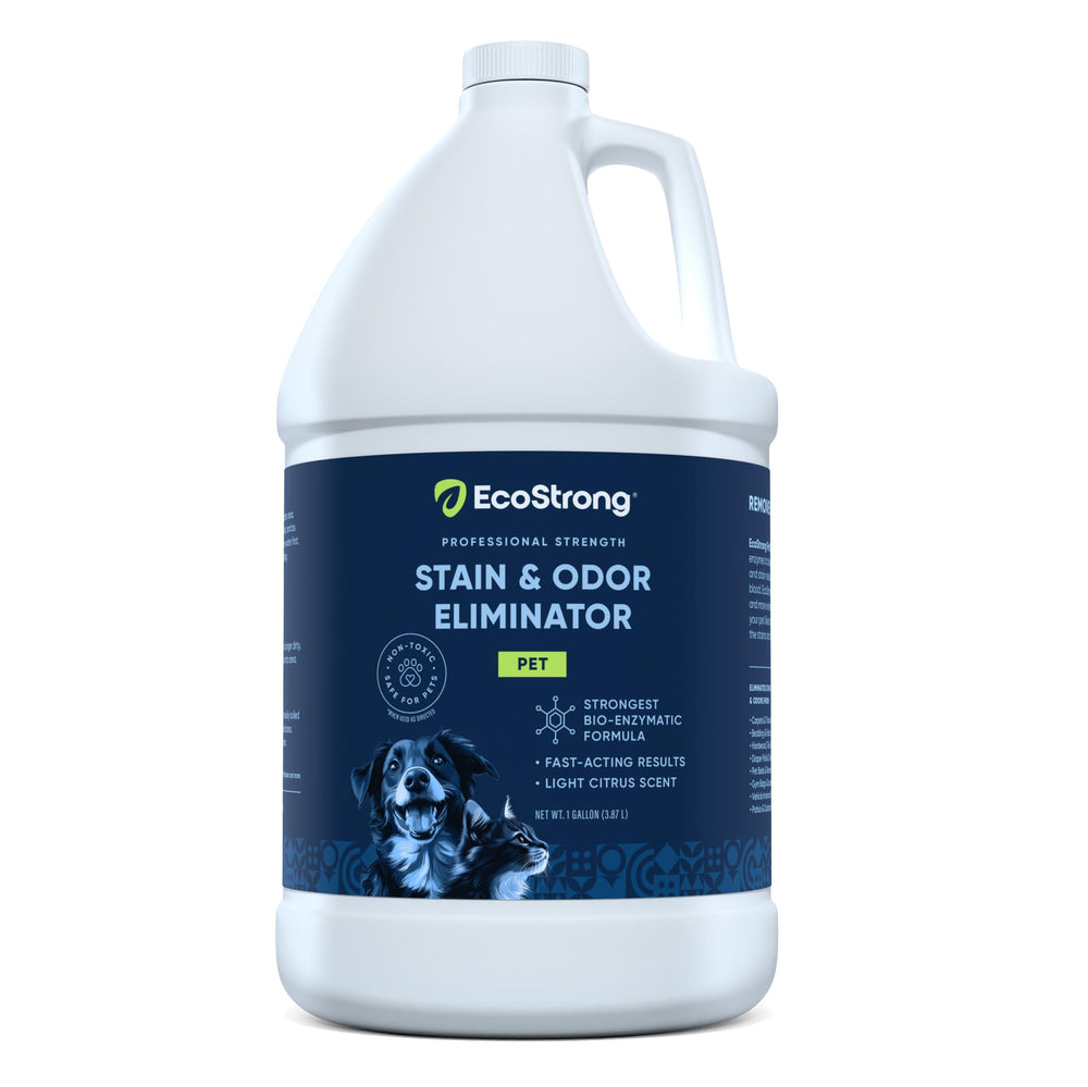 Eco Strong bouteille nettoyage enzymatique montre la solution puissante pour taches et odeurs.