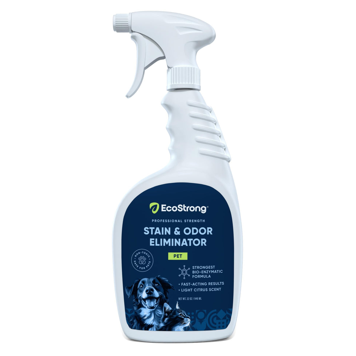 Eco Strong nettoyant enzymatique pour urine de chat, flacon prêt à l’emploi.