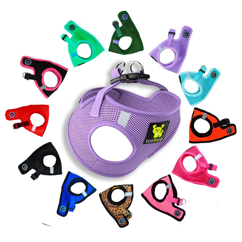 Harnais EcoBark lavande à enfiler pour petits chiens, confort et simplicité.