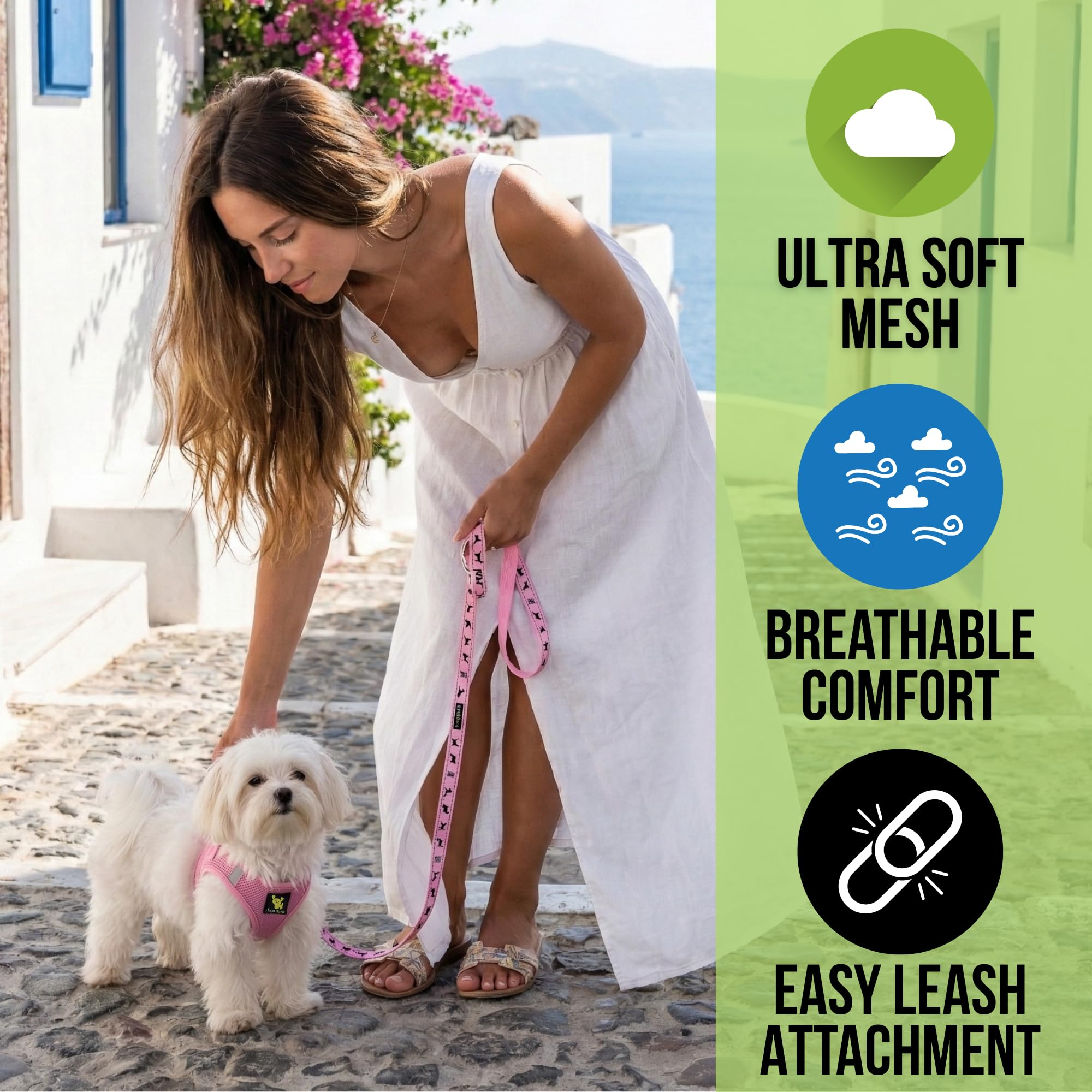 EcoBark harnais maille respirante rose, confort lors des promenades