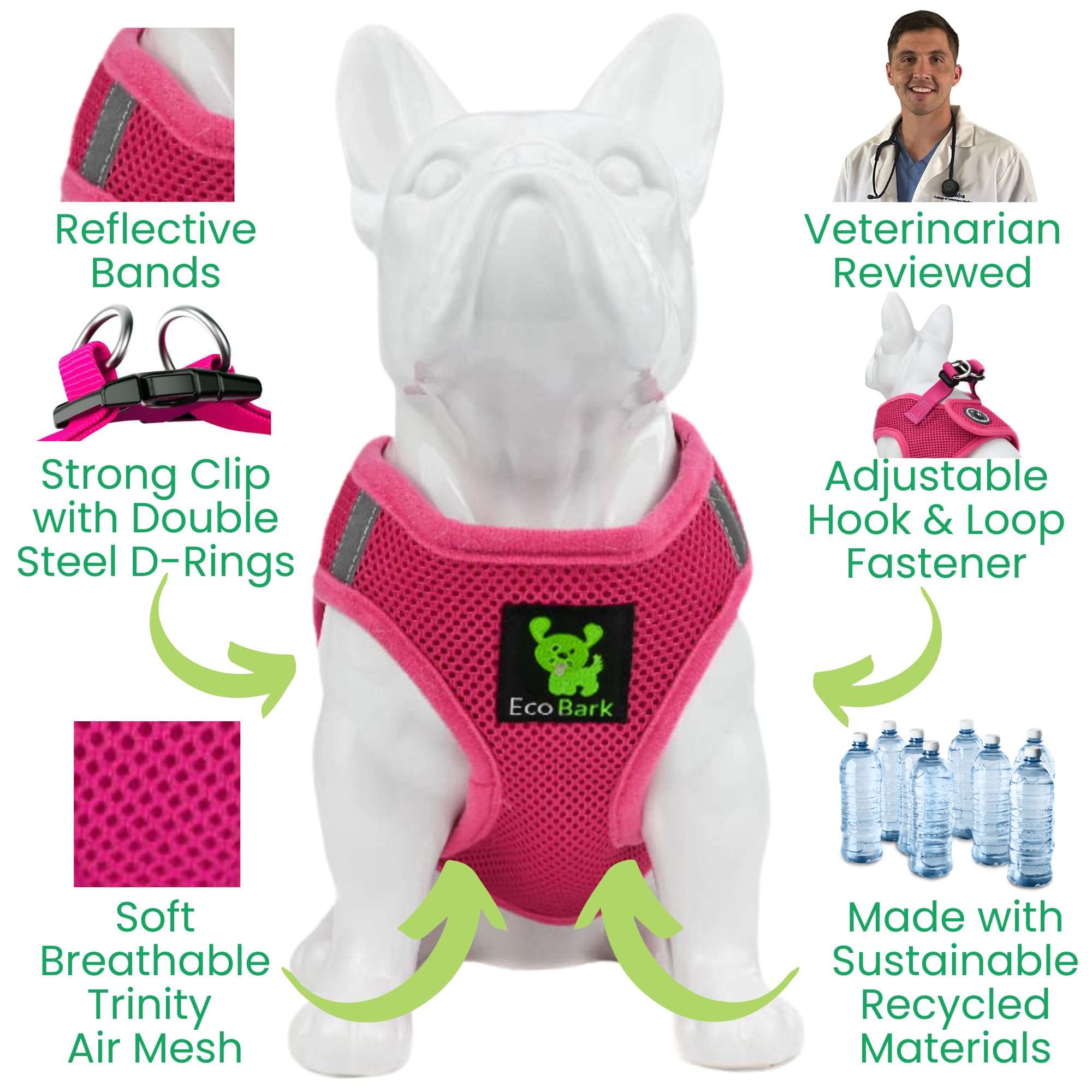 EcoBark harnais réglable rose moyen pour un ajustement personnalisé