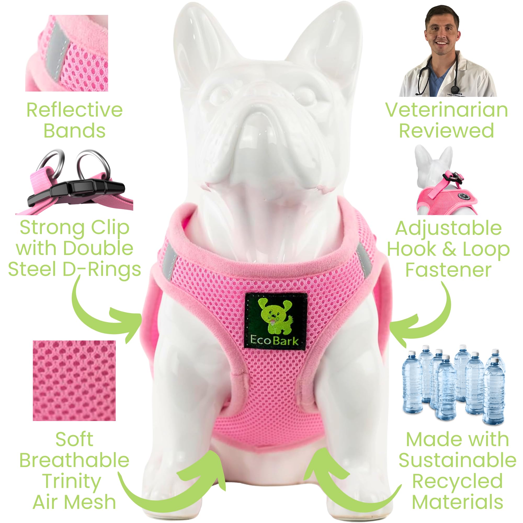 EcoBark Harnais Teacup XXXS confort dos, rose, soutien léger.
