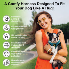 Technologie anti-tirage du harnais EcoBark pour balades confortables.