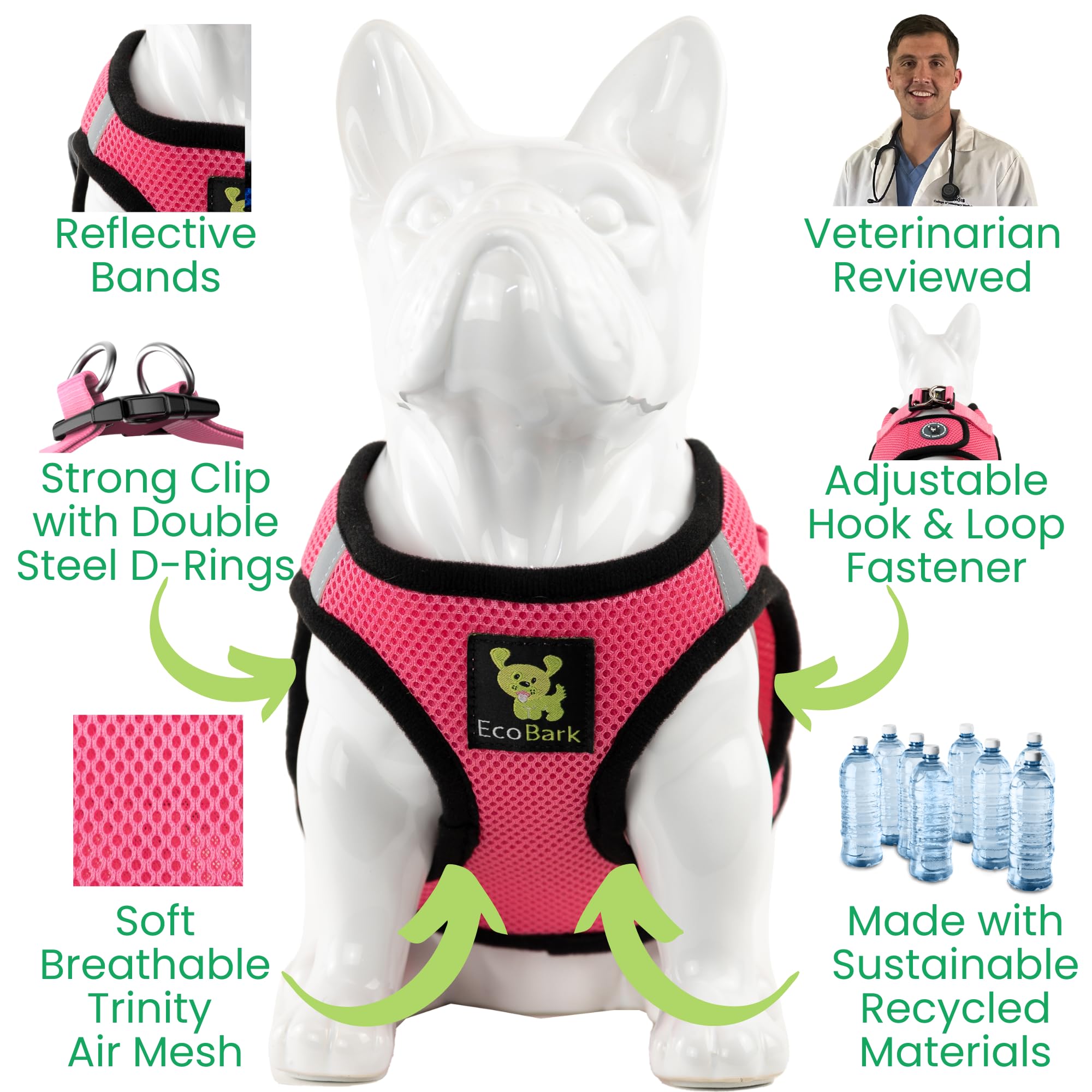 EcoBark Step In moyen harnais en maillage doux pour promenades quotidiennes.