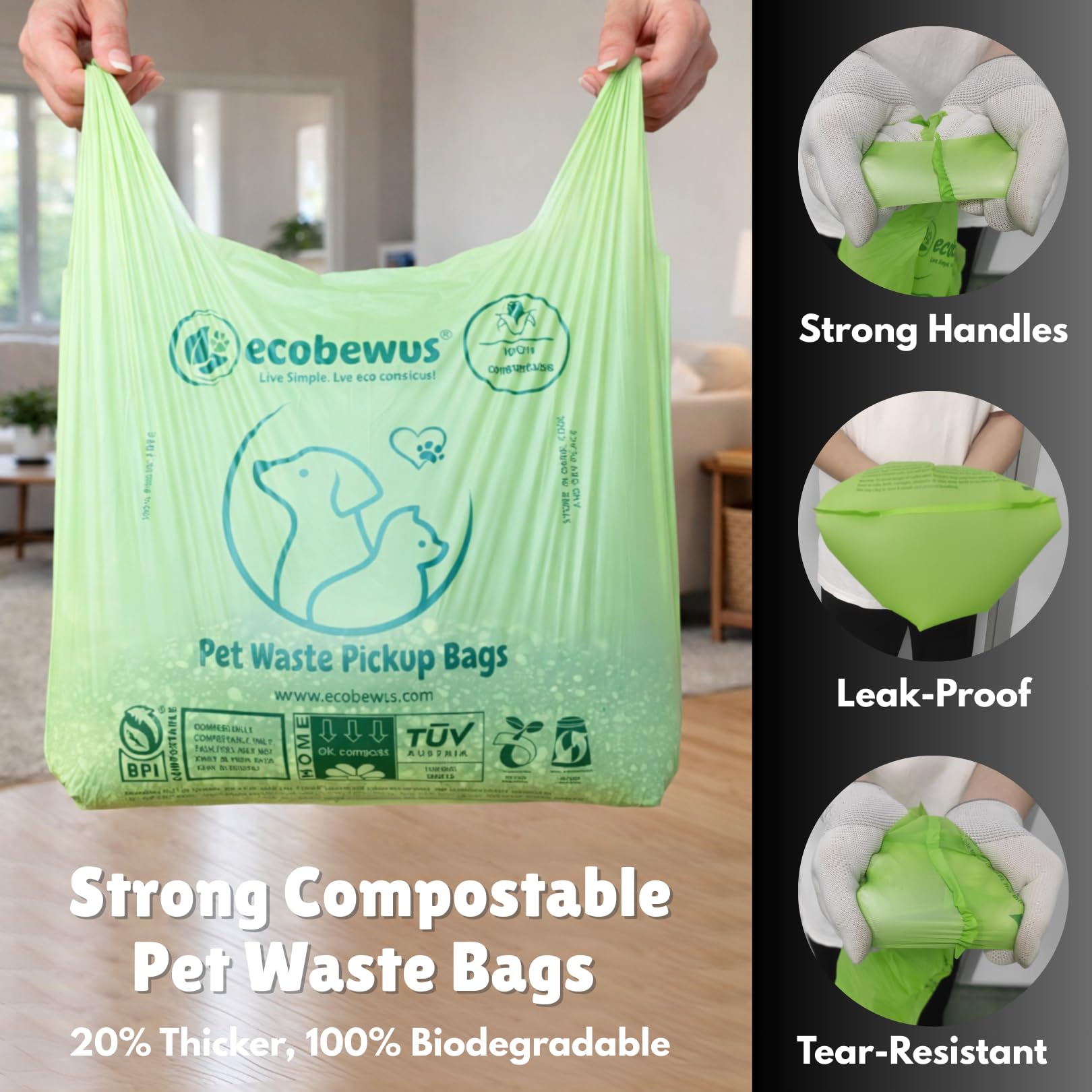 ecobewus Sac poubelle ecologique usage cuisine XL, pour déchets organiques