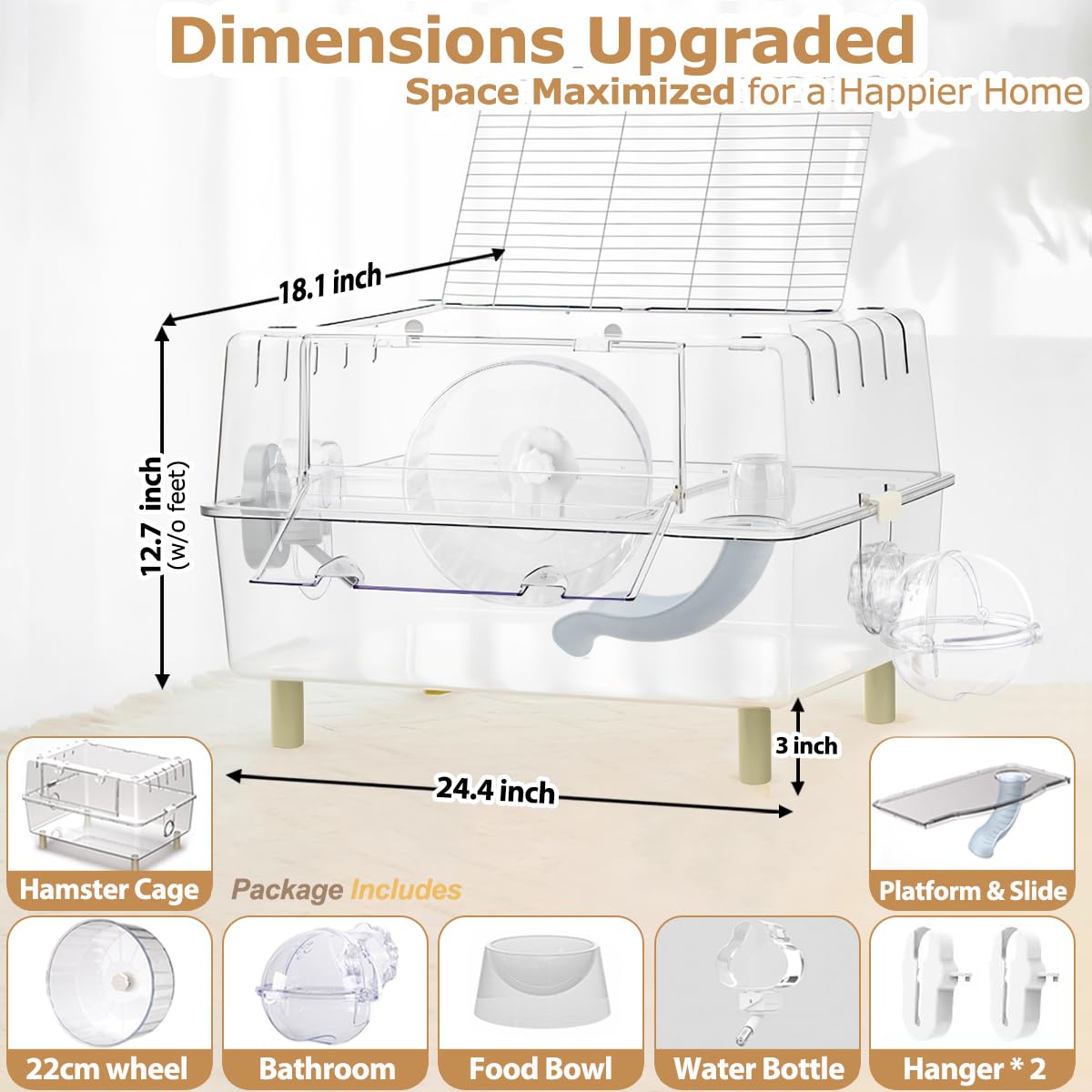 Cage ECOCEN hamster cristal-ample: espace généreux pour hamster actif.