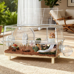 Cage ECOCEN hamster cristal-avant: vue claire pour observer les jeux.