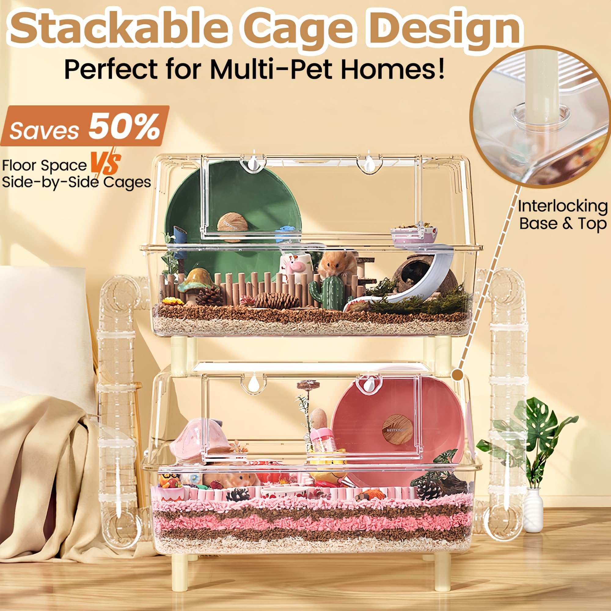 Cage ECOCEN hamster cristal-plateforme-modulaire: niveaux multiples pour explorer.