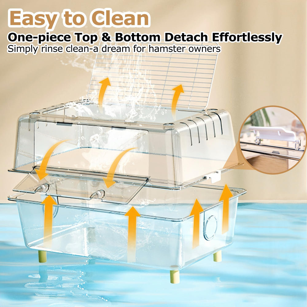 Cage ECOCEN hamster cristal-porte-large: accès facilité pour le nettoyage.