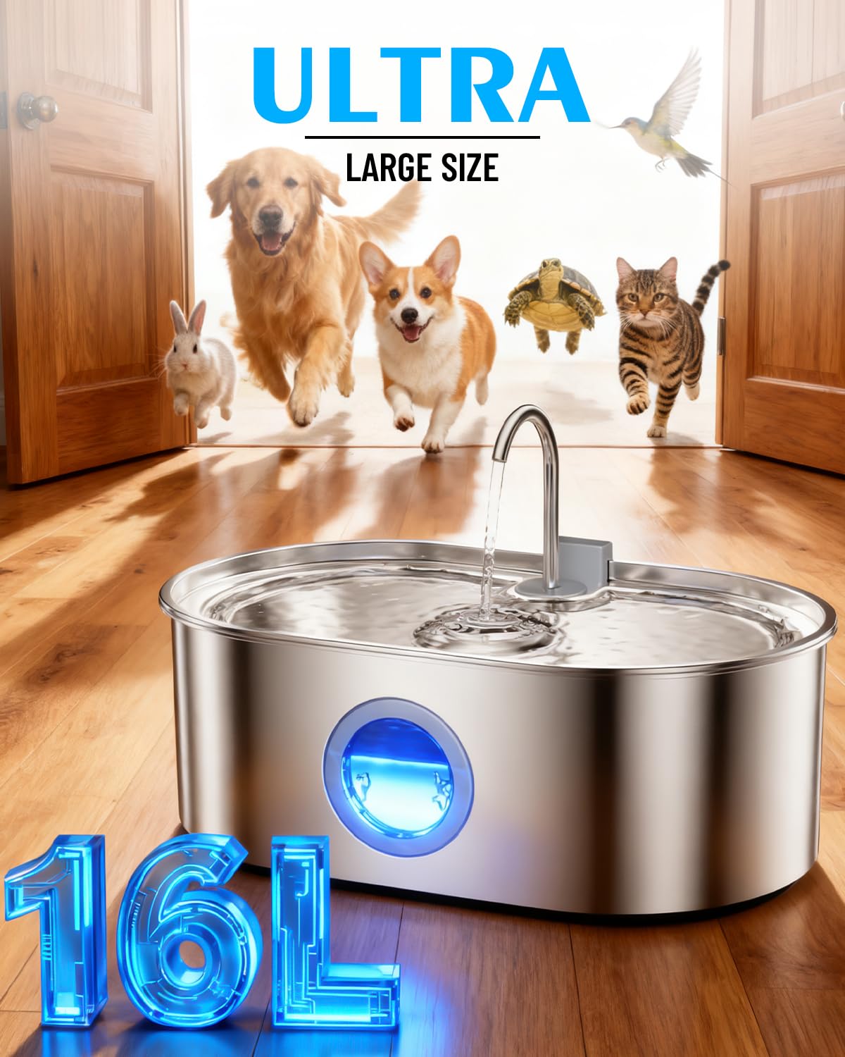 Plateau profond et large de la Fontaine ECOCONUT pour grands chiens, hydratation facilitée.