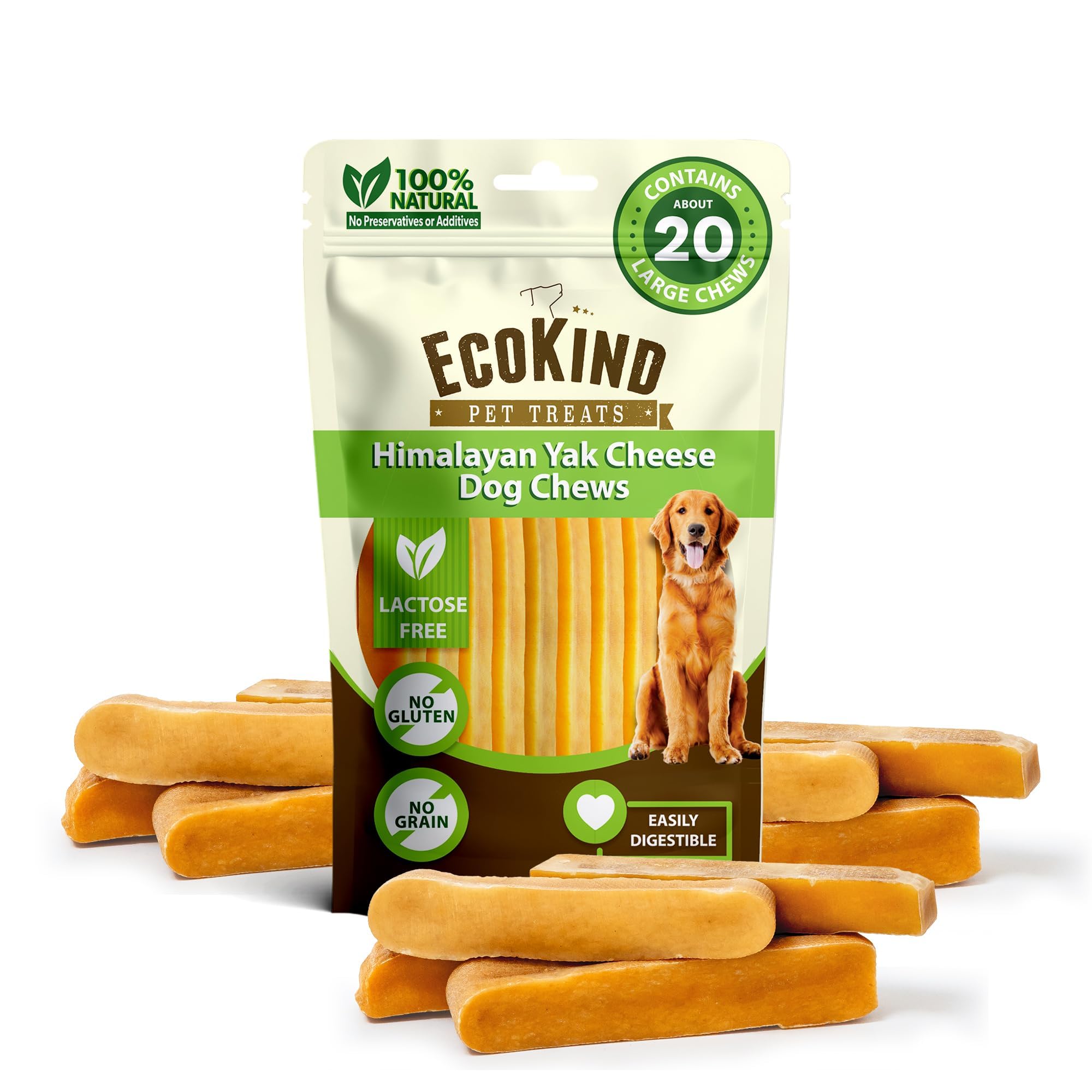 EcoKind Fromage de Yak Himalaya, bouchée 6-8 pouces, idéale pour mâcher prolongé.