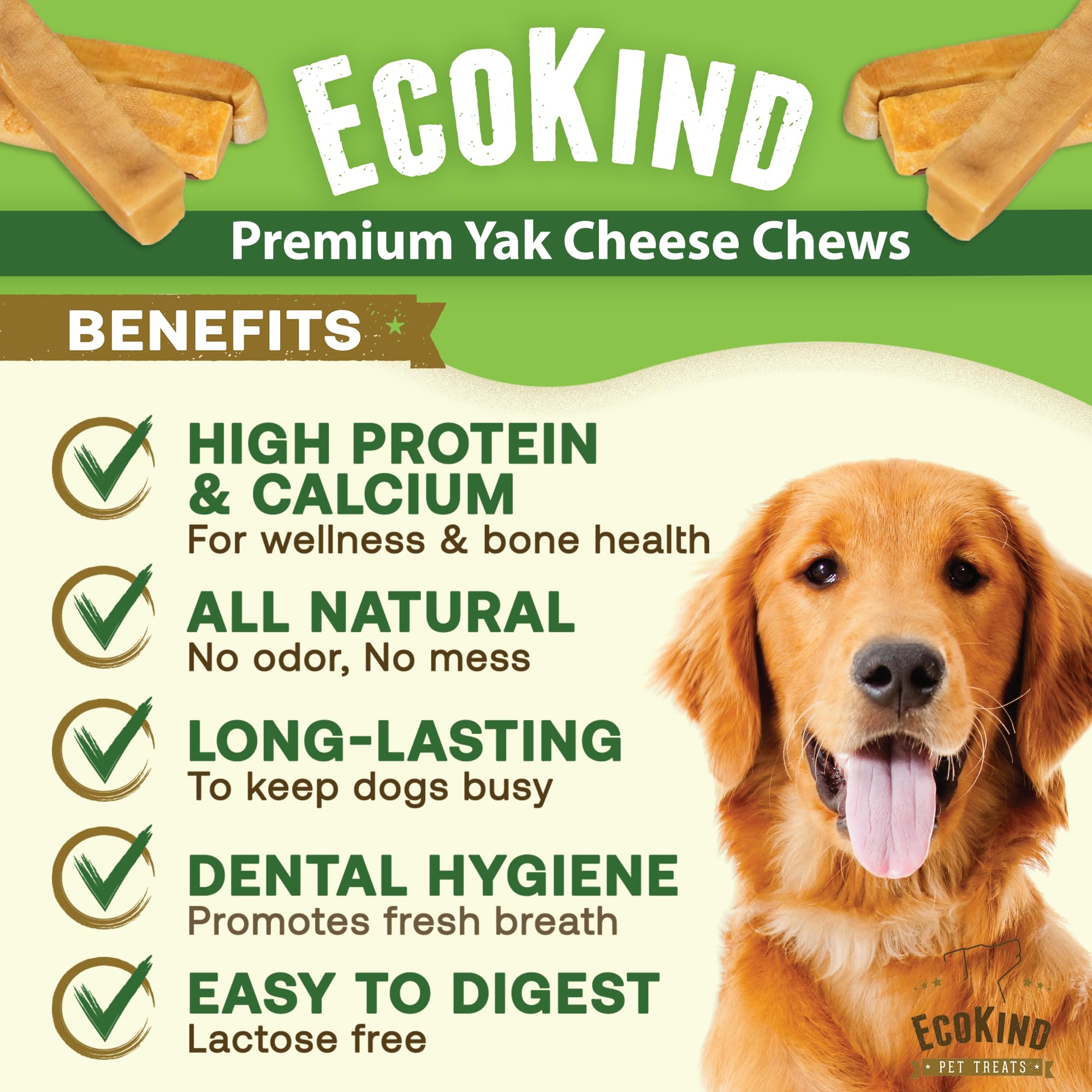 Petite pièce fromage yak EcoKind mastication variée pour chiens