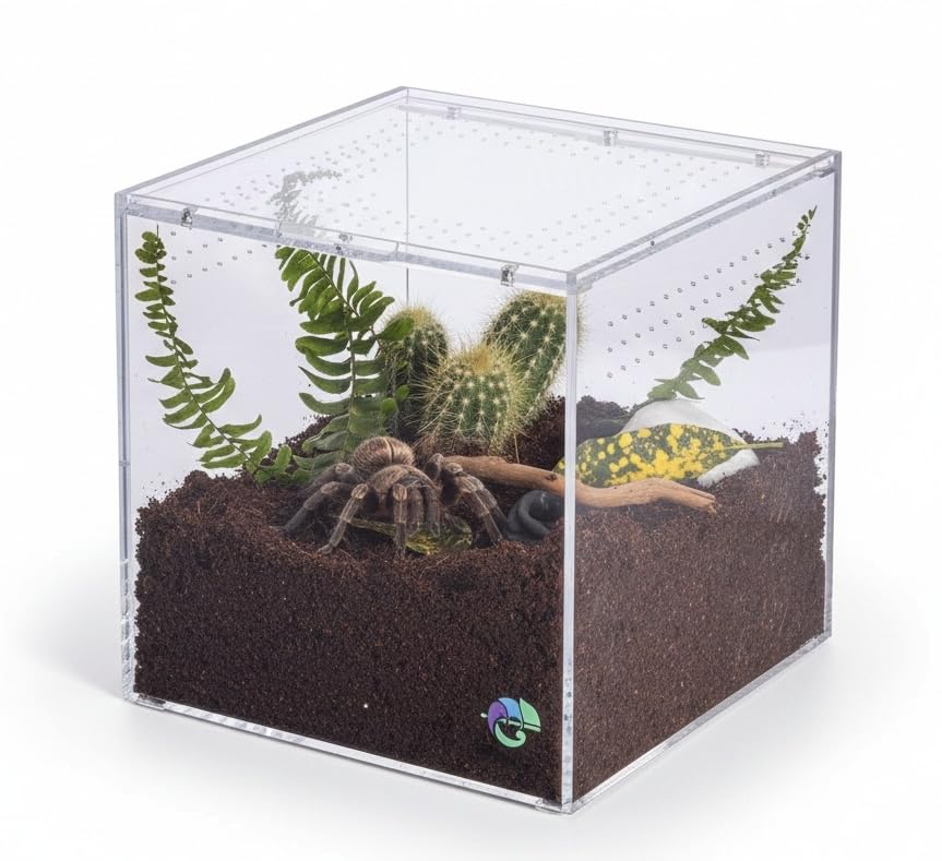 Terrarium EctoTherm pour tarantule avec vue nette et ventilation efficace.