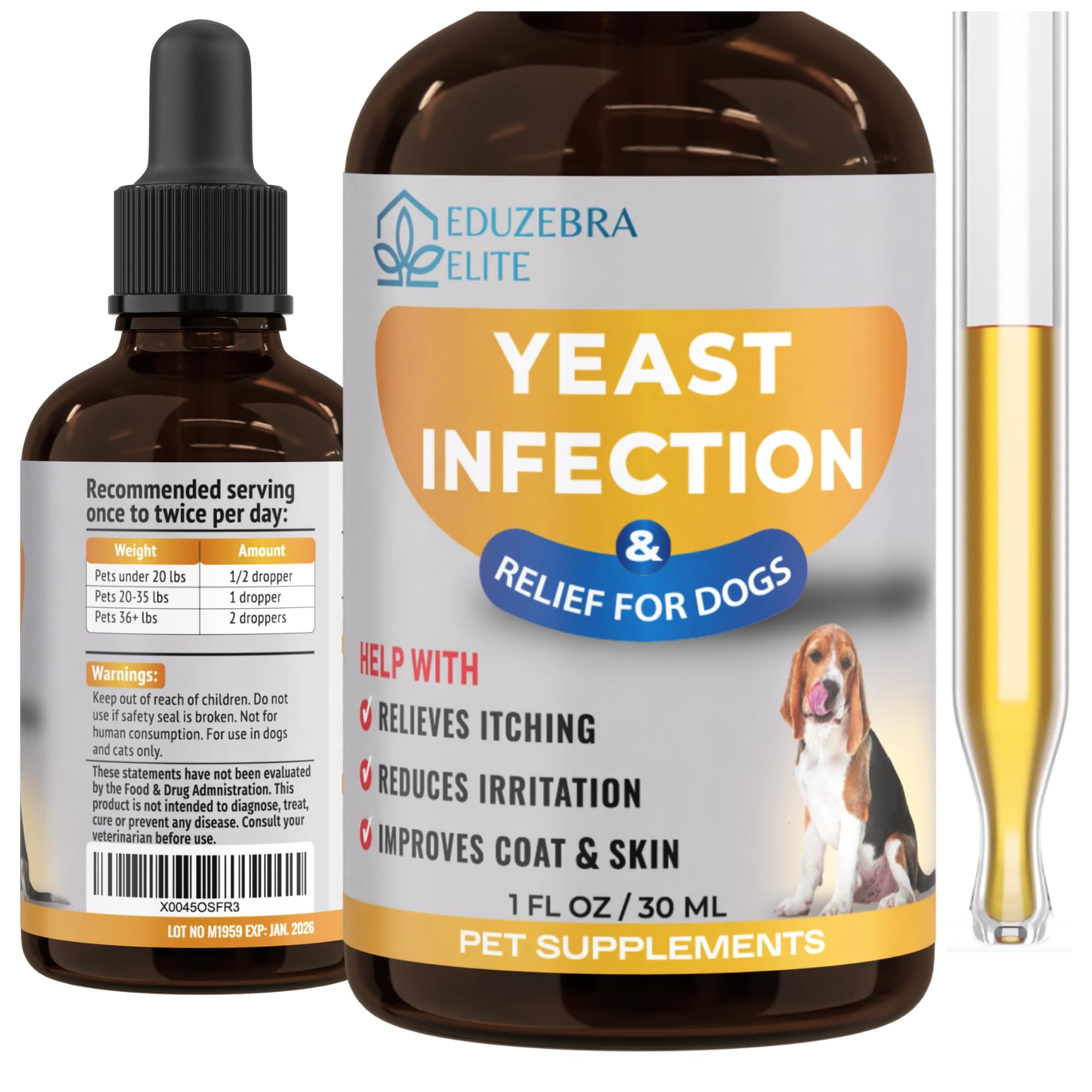 Eduzebra bouteille de traitement levures chien – solution pratique pour soulager les démangeaisons.