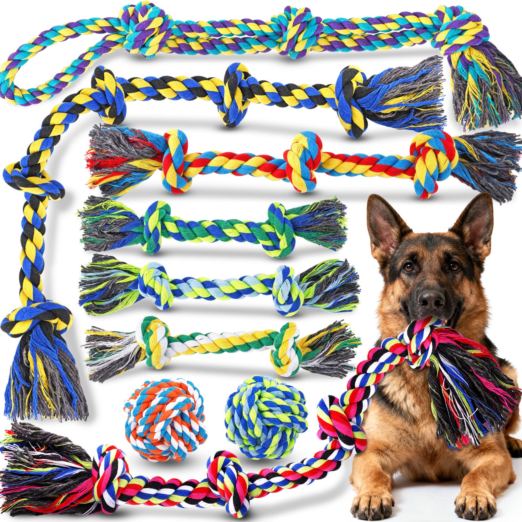 Eefitoys ensemble 9 jouets corde chien grande taille pour jeux variés.