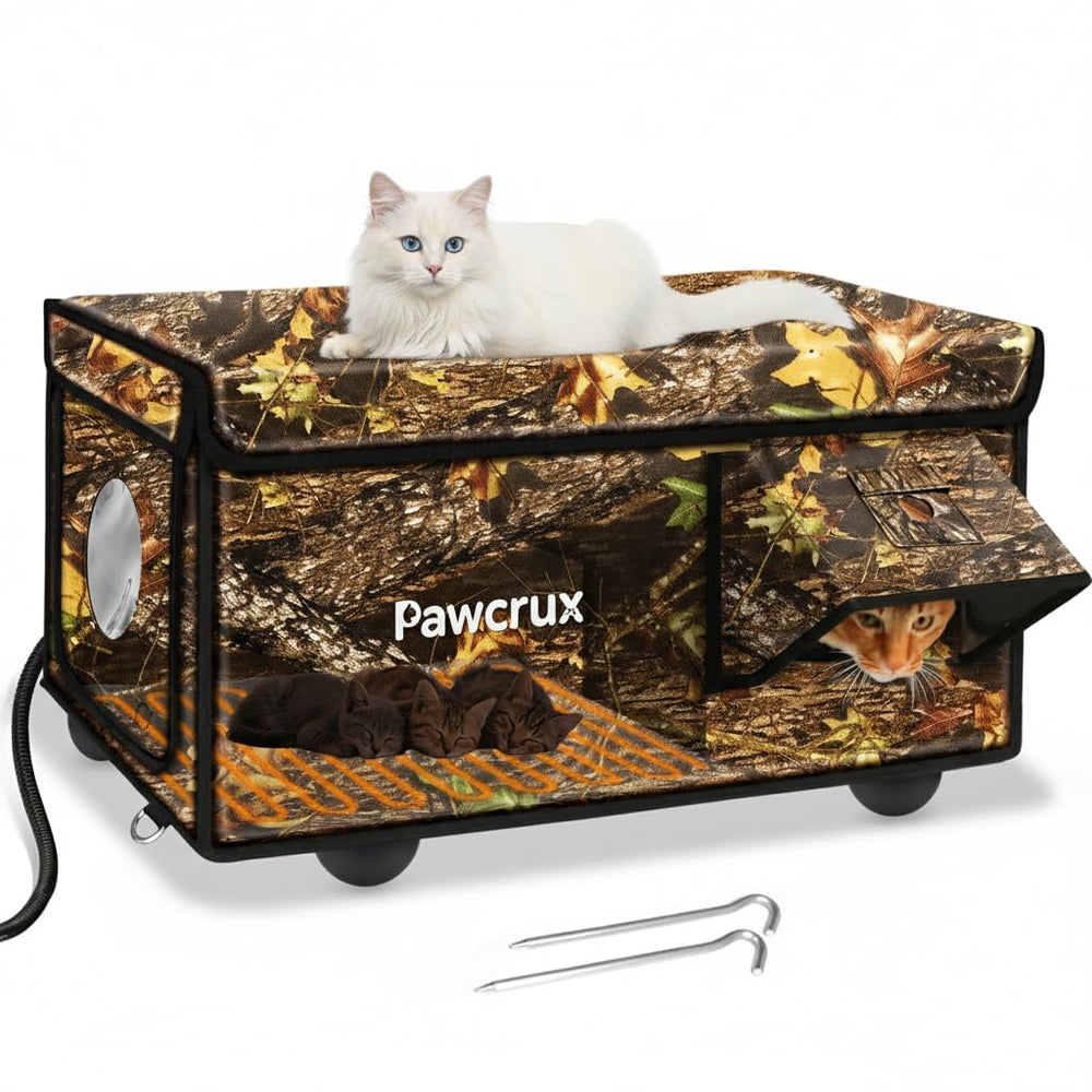 Maison-chat chauffante eekkii avec porte double, prêt pour l'extérieur.