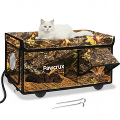 Maison-chat chauffante eekkii avec porte double, prêt pour l'extérieur.