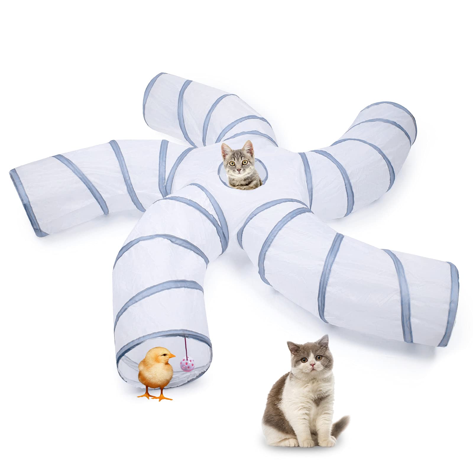 Tunnel EGETOTA pour chat avec 5 voies pliables offrant jeu et exploration.
