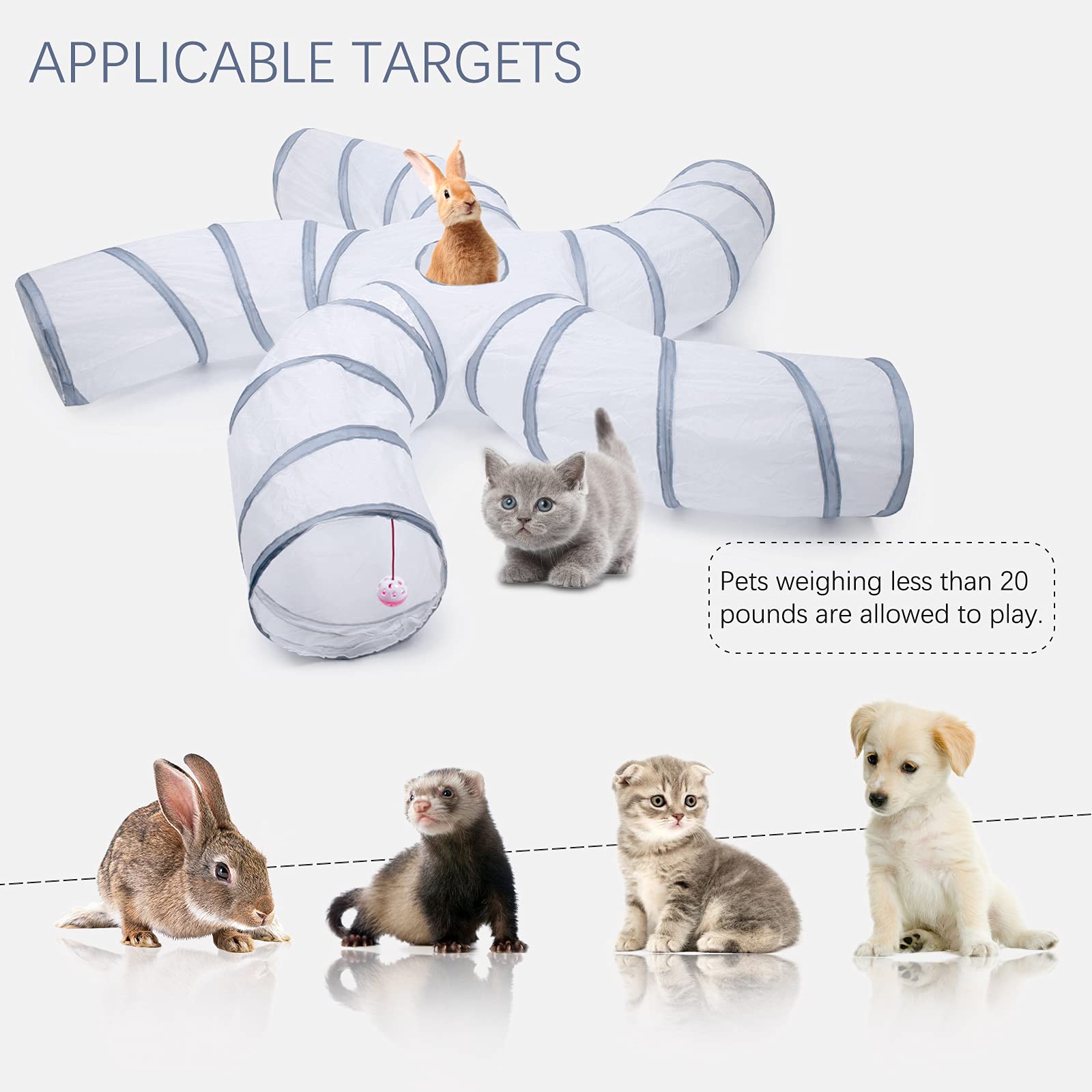 Tunnel EGETOTA pour chat avec balle de jeu intérieure pour stimulation ludique.