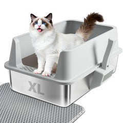 EGMEHOAD litière chat acier inox extra ouverte, accès simple pour le nettoyage.