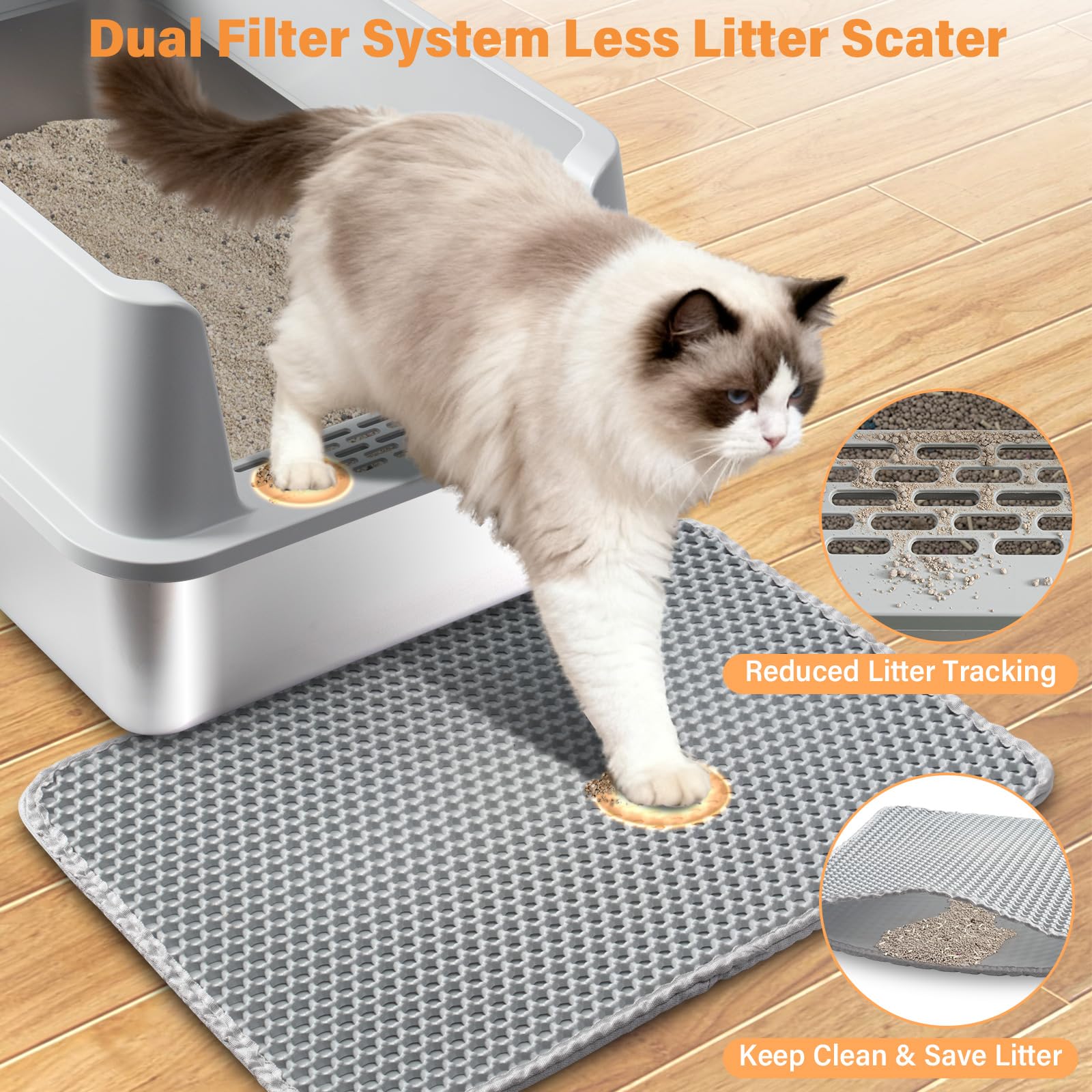 EGMEHOAD litière chat acier inox surface antiadhésive facilite le nettoyage.