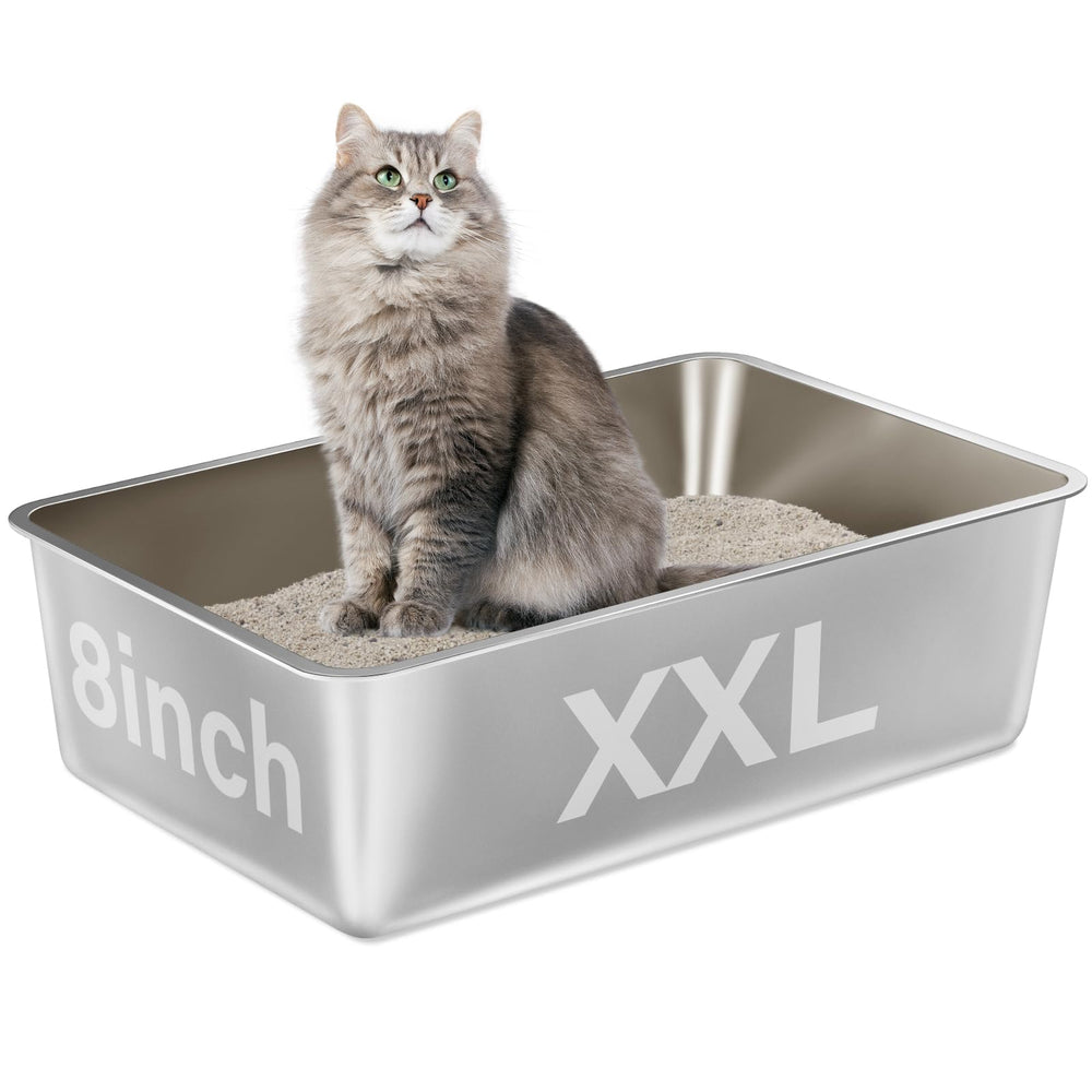 EGMEHOAD litière inox XXL vue face avant, facile à nettoyer et spacieuse