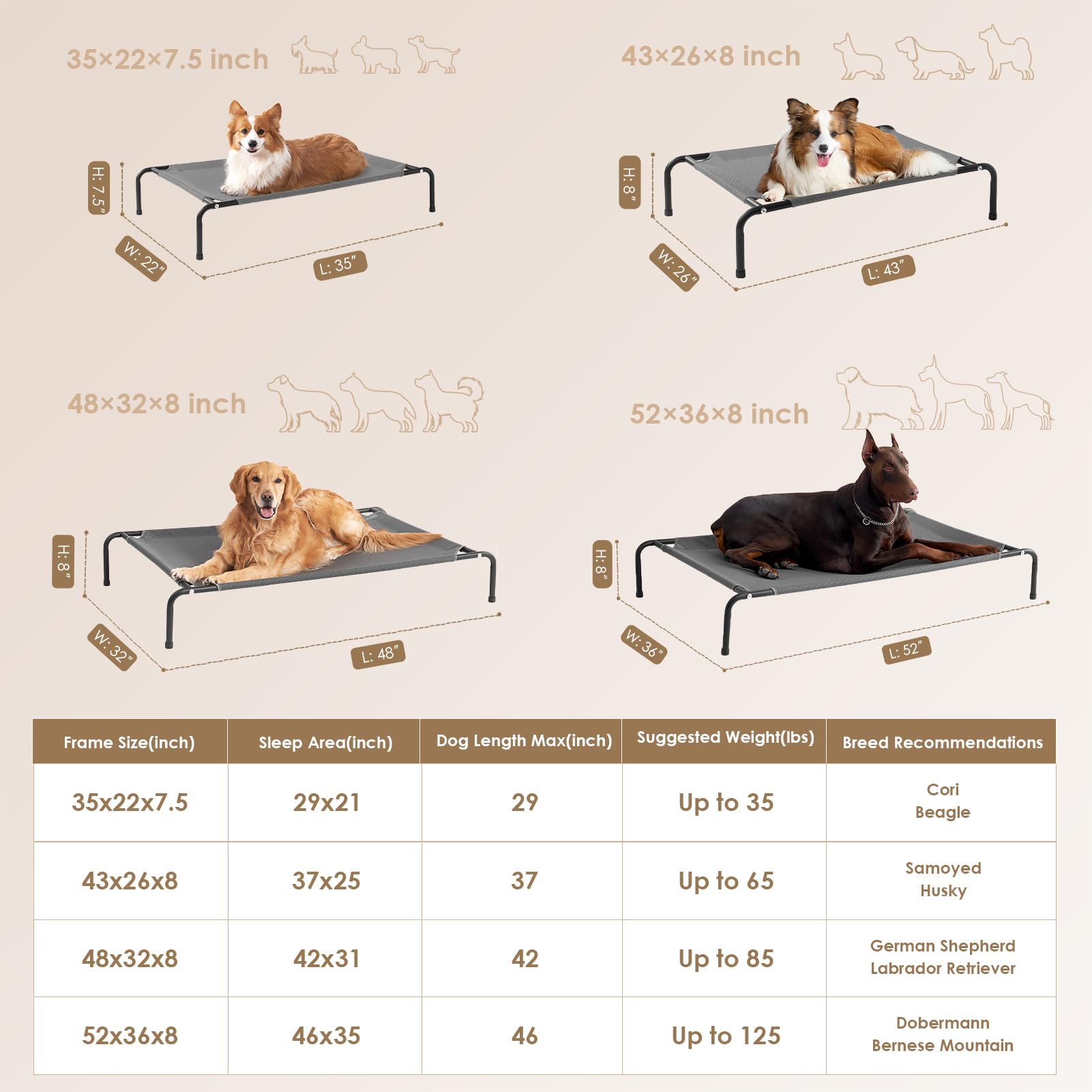 Utilisation intérieure et extérieure du lit EHEYCIGA Elevated XL, parfait pour patio.