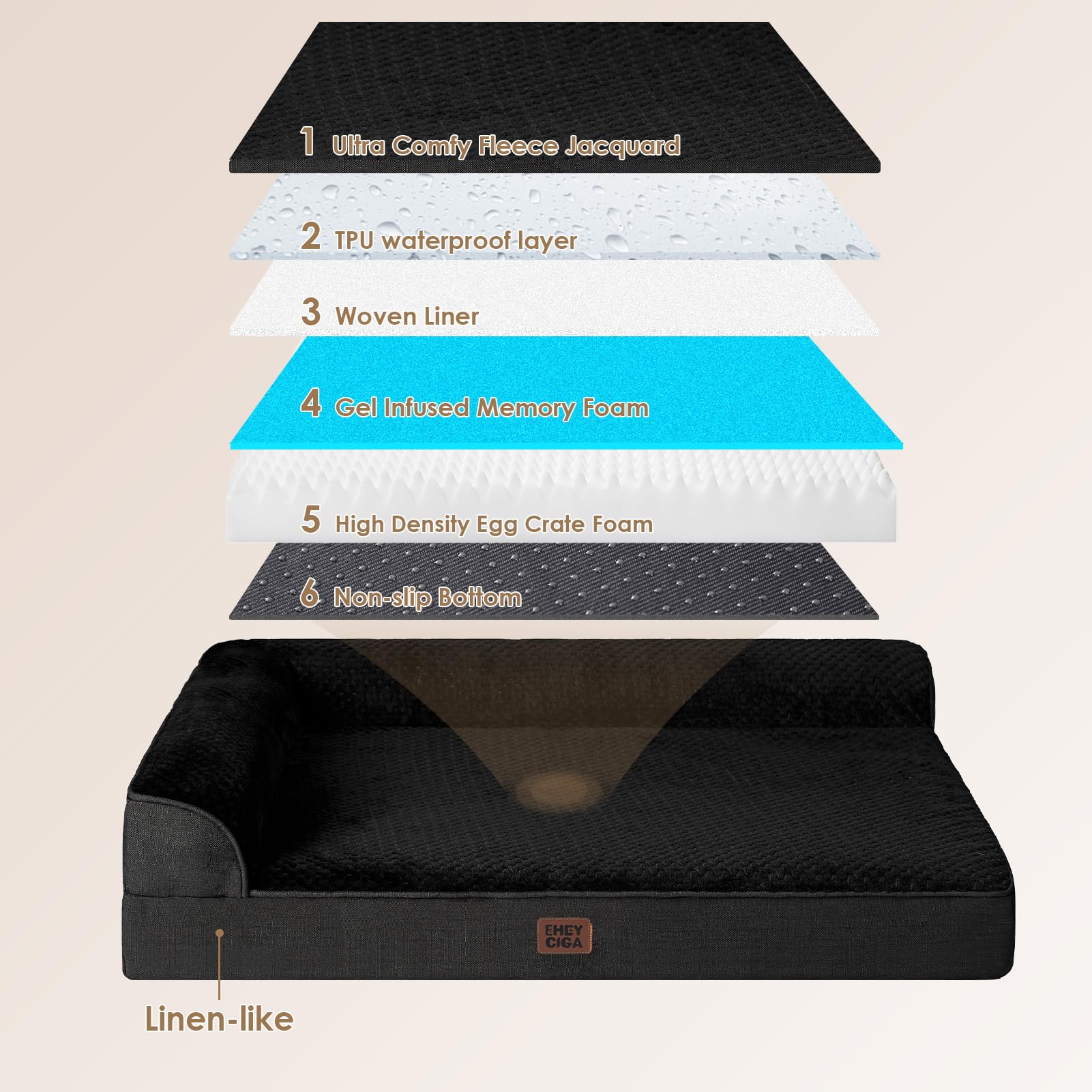EHEYCIGA lit chien surface flanelle douce pour des nuits confortables.