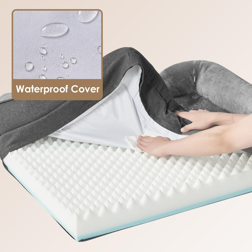 Tissu sherpa gris doux sur lit EHEYCIGA pour plus de douceur.