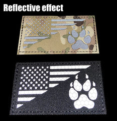 Patch drapeau US sur harnais canin, fixation rapide et durable.