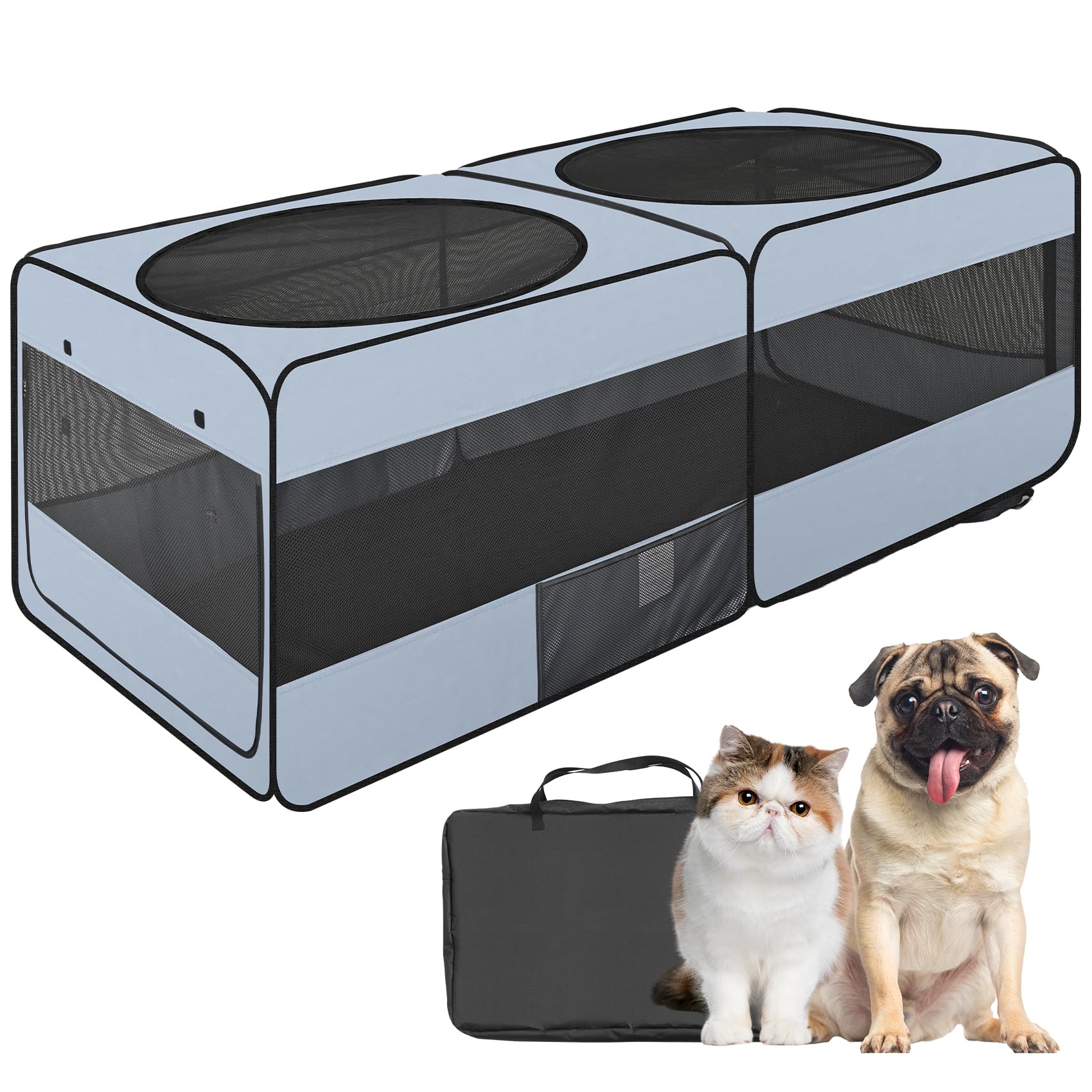 EighteenTek 2-en-1 Playpen: ouverture zippée et accès rapide pour chiens et chats.