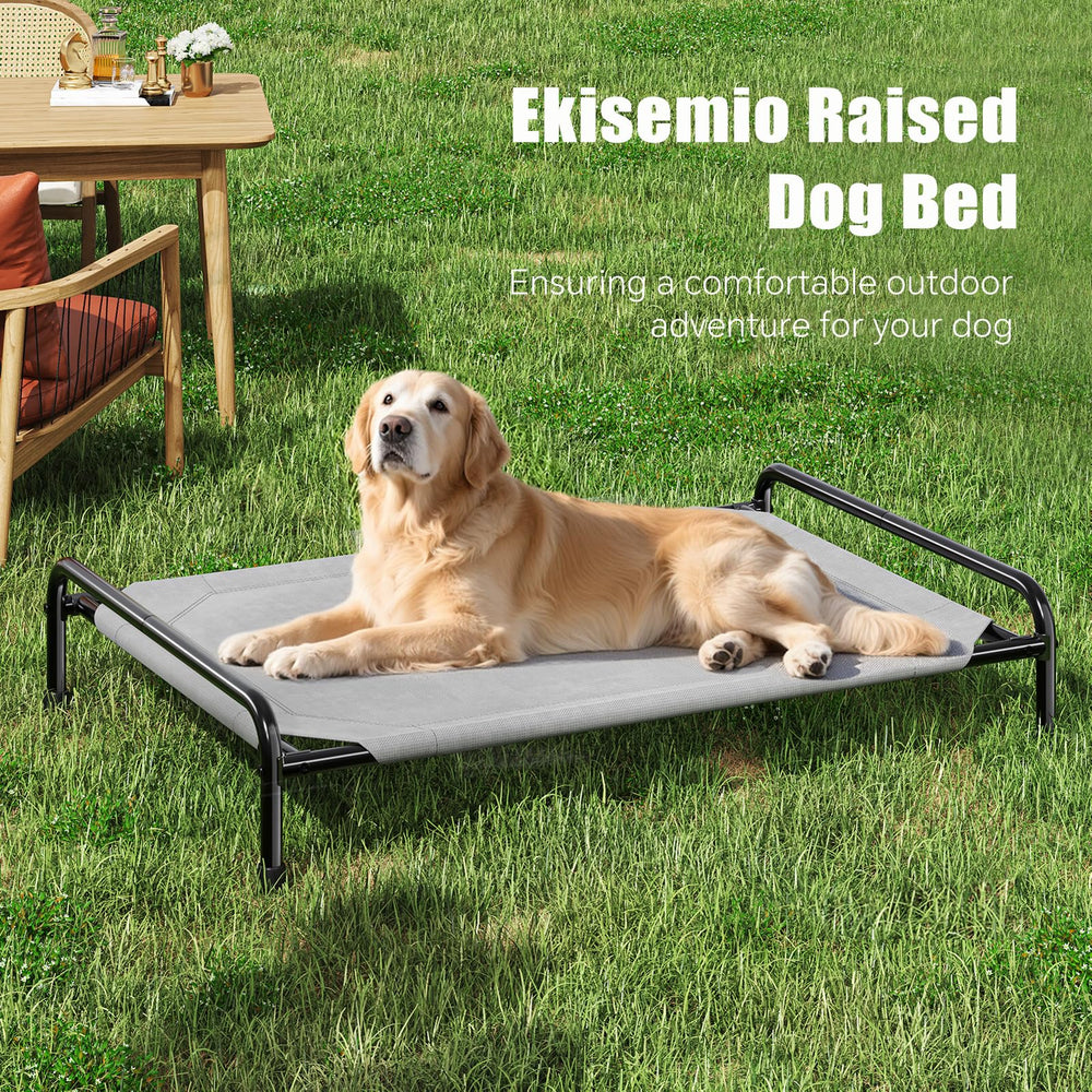 Ekisemio lit elevé pour chien, confort durable en extérieur gris.