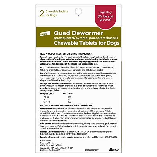 Emballage Elanco Quad Dewormer prêt à l'emploi pour le vétérinaire et le propriétaire.