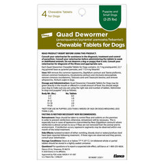 Elanco Quad Déparasitant – emballage et étiquette, informations claires.