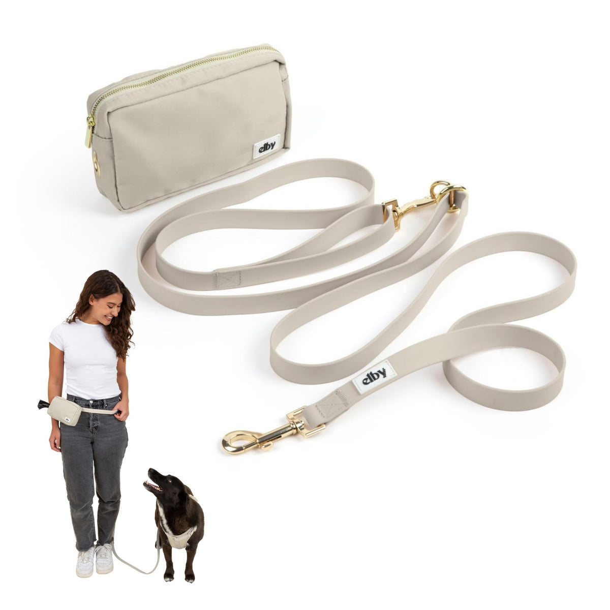 Laisse Elby mains libres pour chien en action, pratique et confortable.