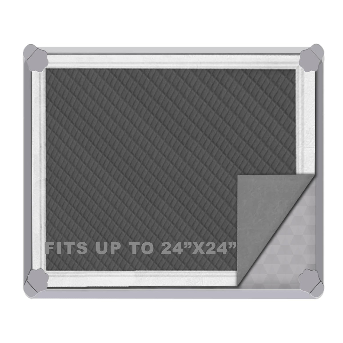 Bac-tapis silicone 24x24 ELEGX: plateau stable et facile à nettoyer.