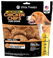 Elite Treats Chips poulet séché dans le sachet prêt à l'entraînement.