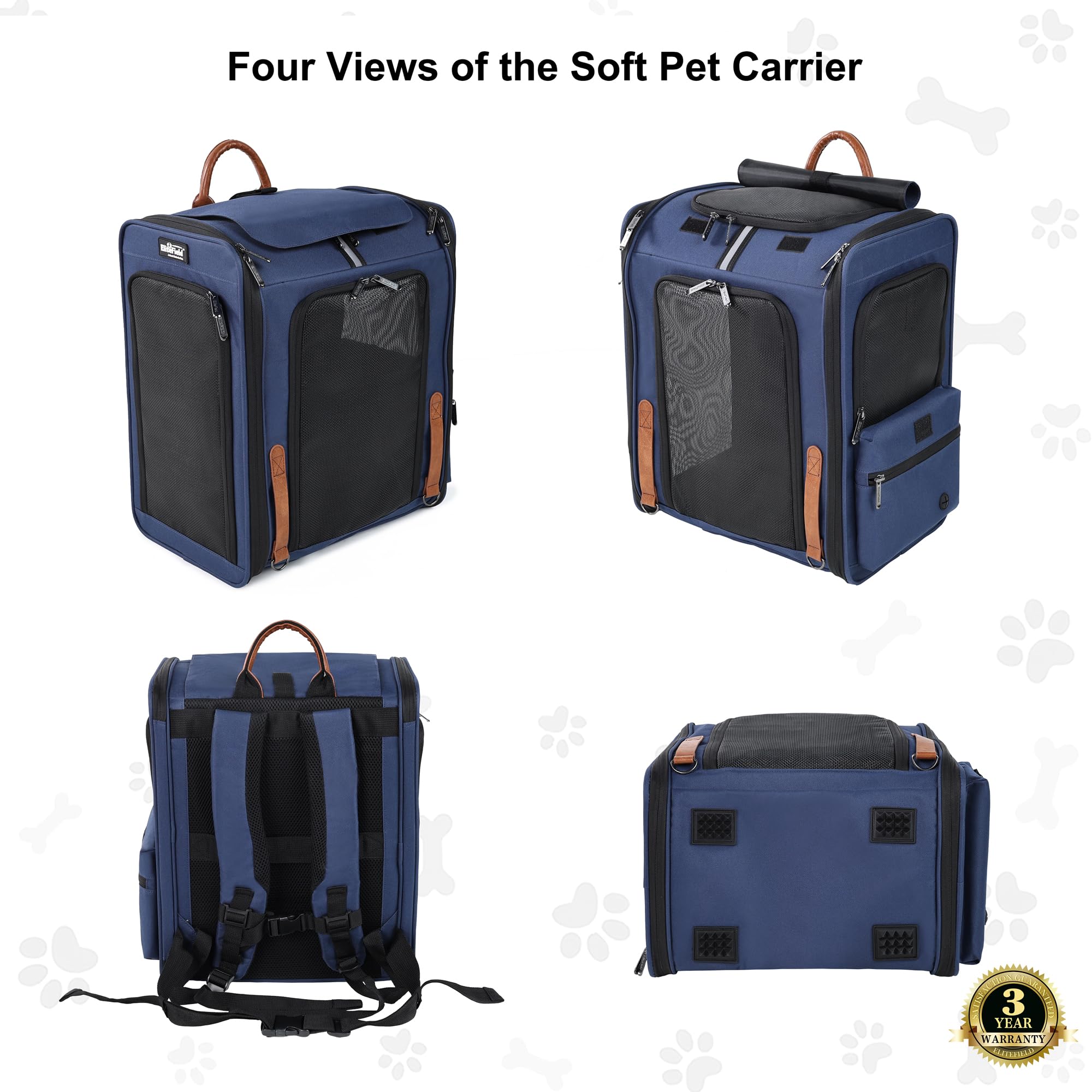 EliteField Deluxe sac-dos animaux, ouverture maille, accès rapide et ventilation efficace.