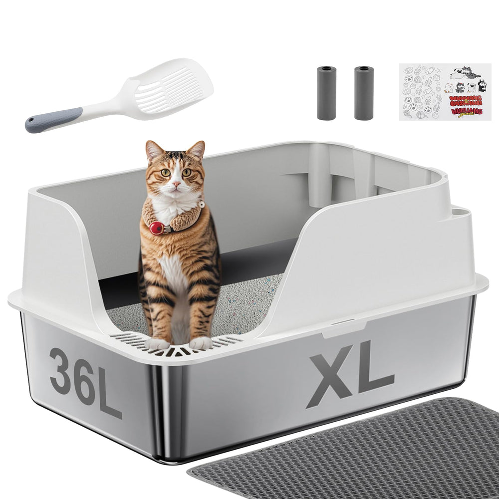 Ellenpent litiere inox XL avec ouverture laterale, pratique pour chats et nettoyage.