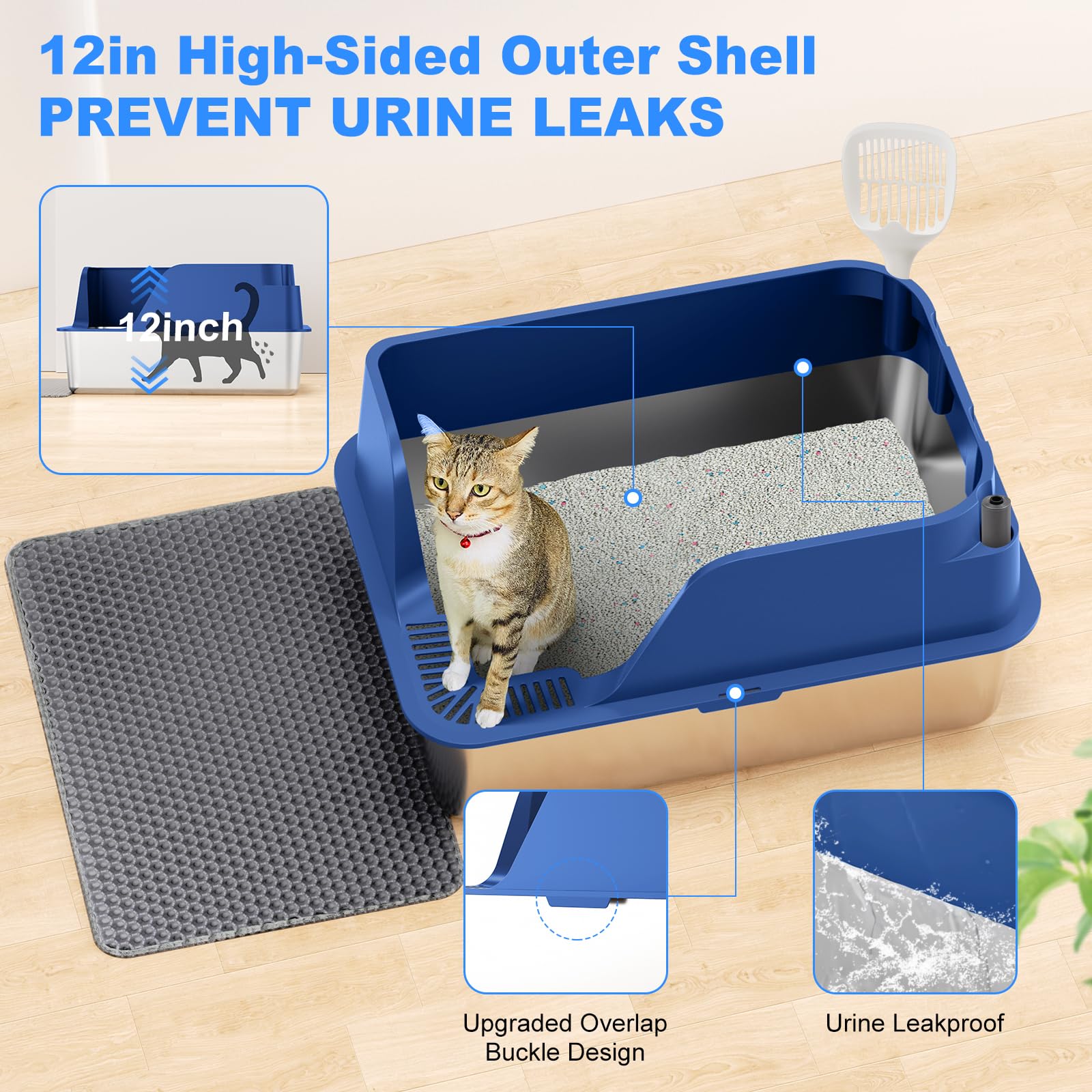 Ellenpent taille XL bleu, espace généreux pour chats adultes et multi-chats.