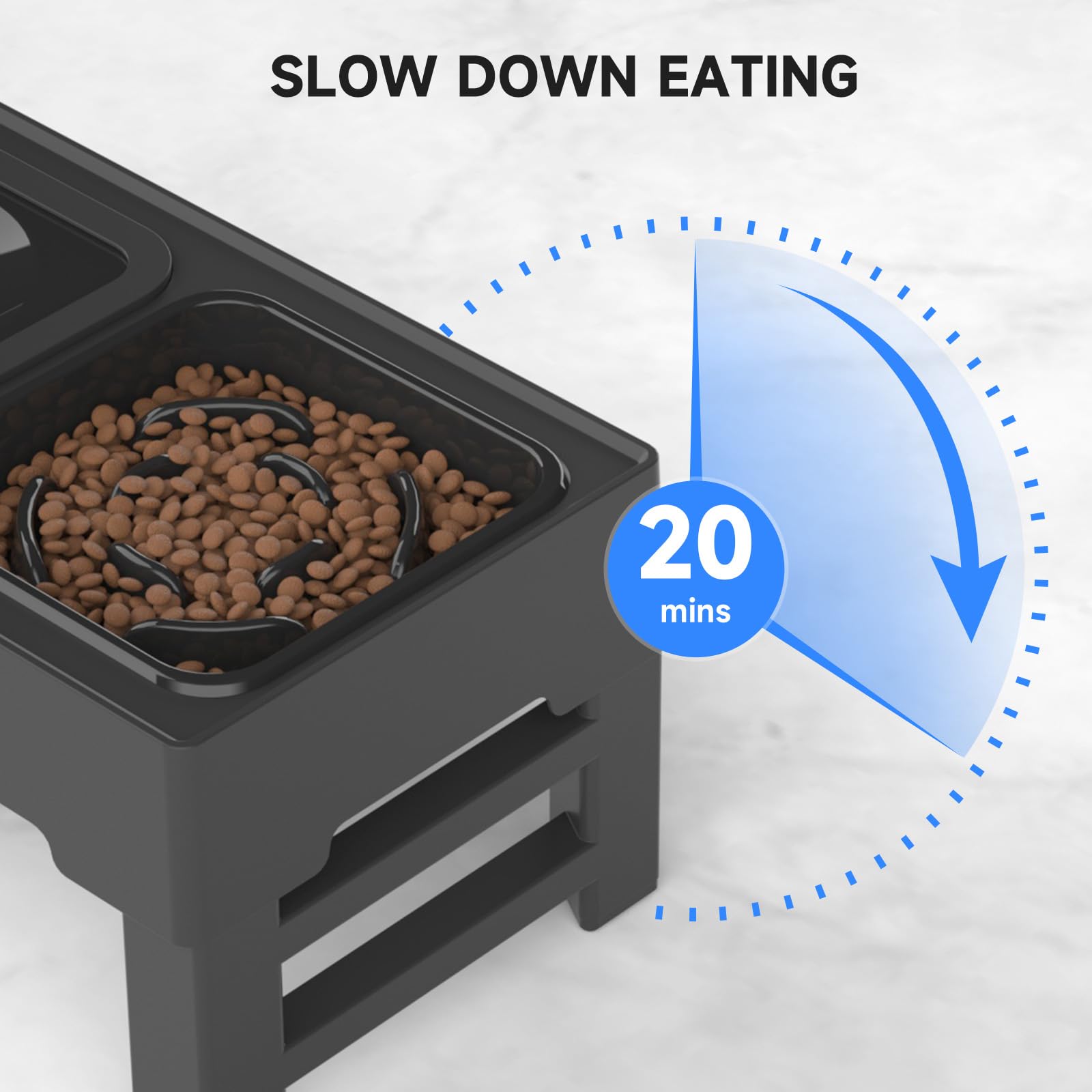 Le système d’alimentation lente d’ELS PET encourage un rythme alimentaire plus serein