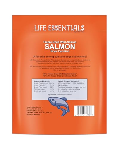 Emballage Life Essentials 5 onces saumon sauvage, friandise pratique et légère pour les voyages.