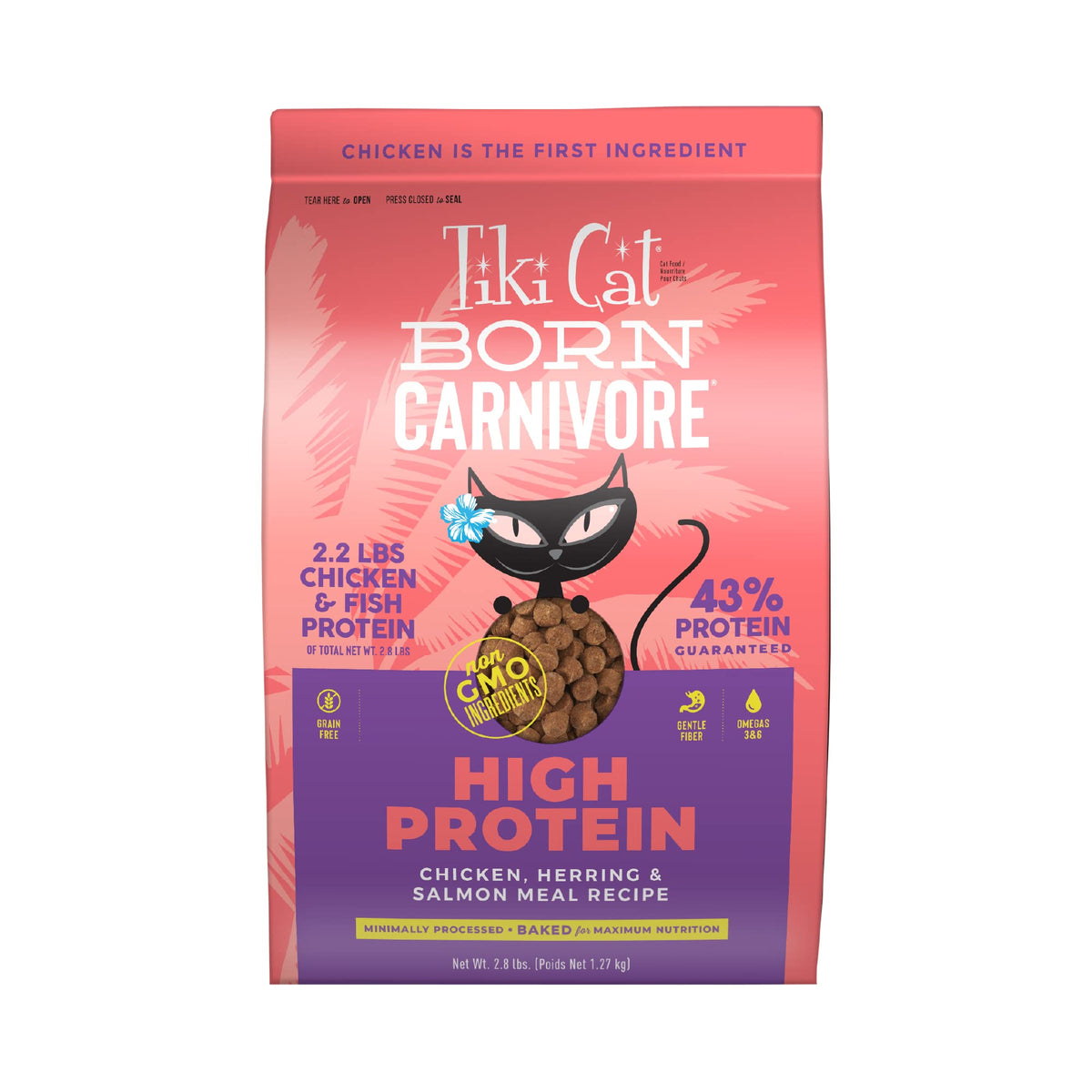 Emballage Tiki Cat Born Carnivore, praticité et fraîcheur préservée.