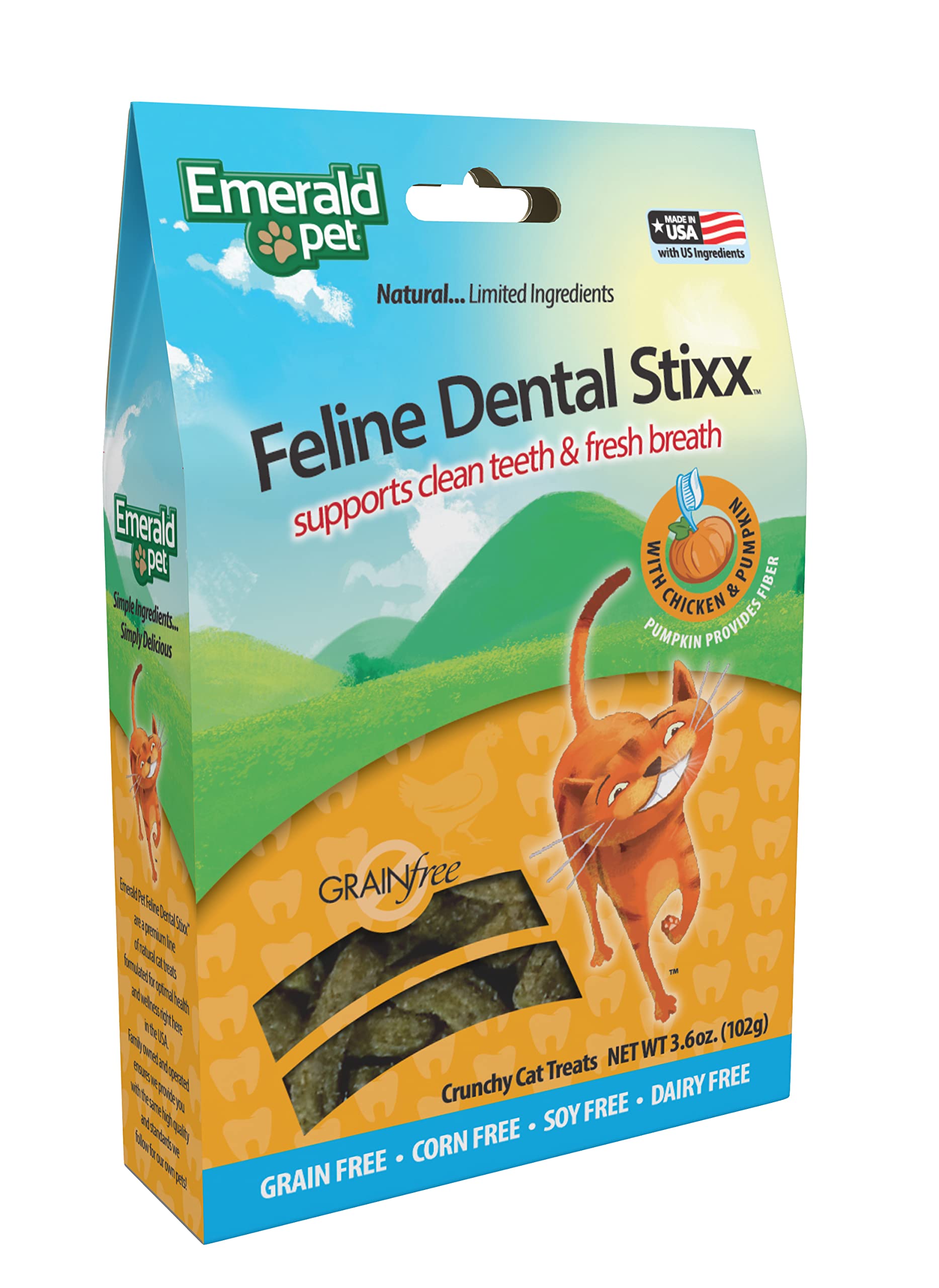 Emerald Pet Feline Dental Stixx texture ridée favorisant le nettoyage des dents.