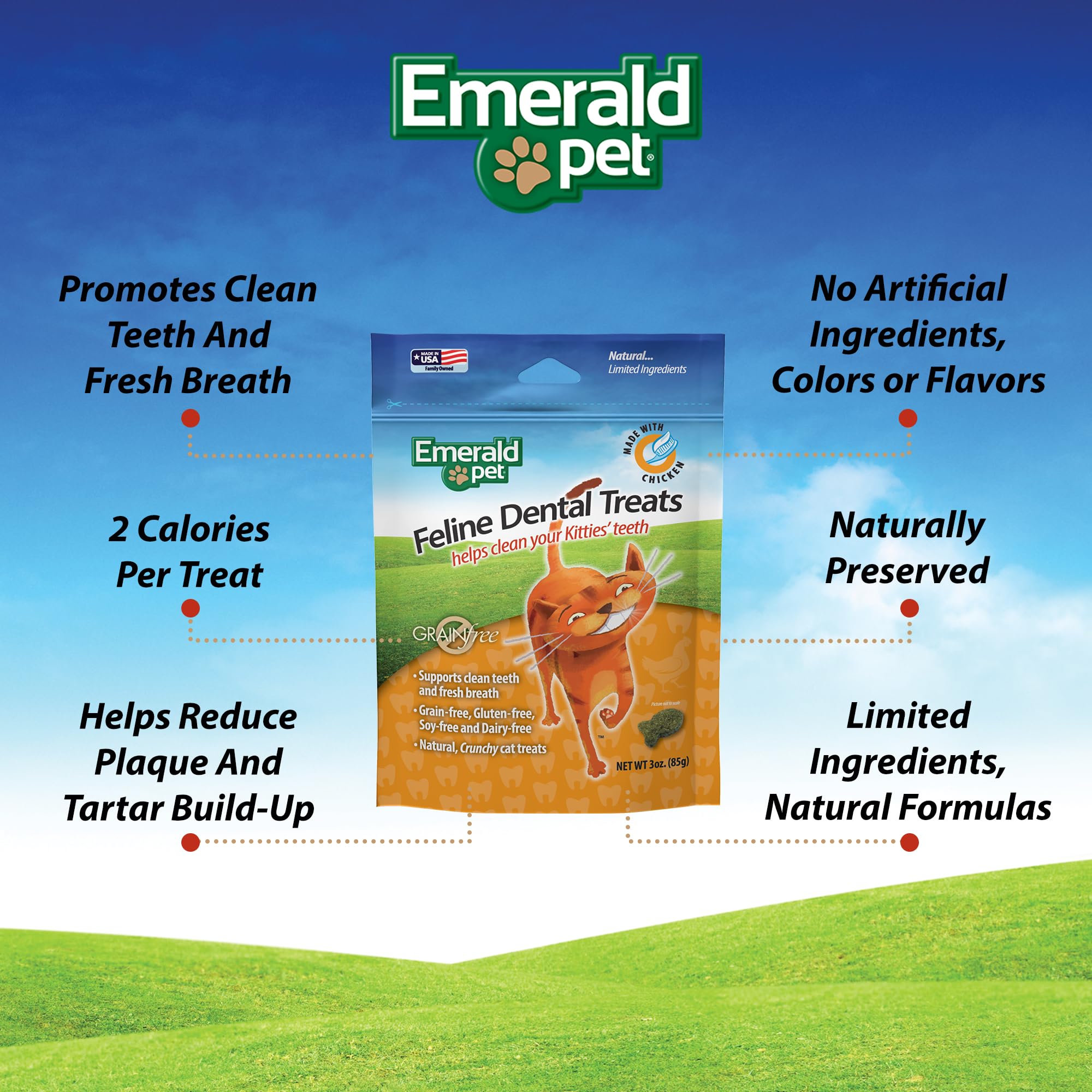 Recette poulet d’Emerald Pet Feline Dental Treats, goût attrayant pour votre chat