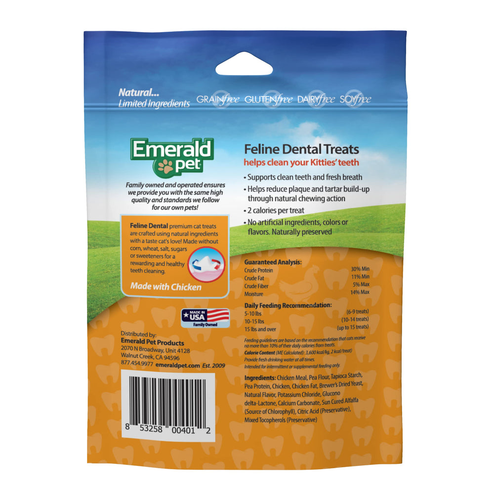 Emerald Pet Feline Dental Treats — texture croquante favorisant le brossage des dents