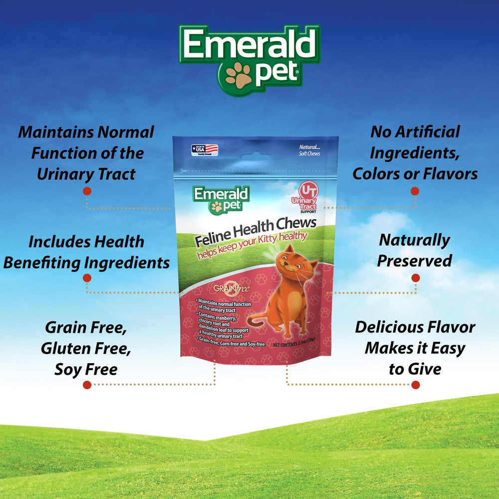 Emerald Pet Feline Health Chews UT Support avec ingrédient canneberge, environnement urinaire potentiellement plus sain.